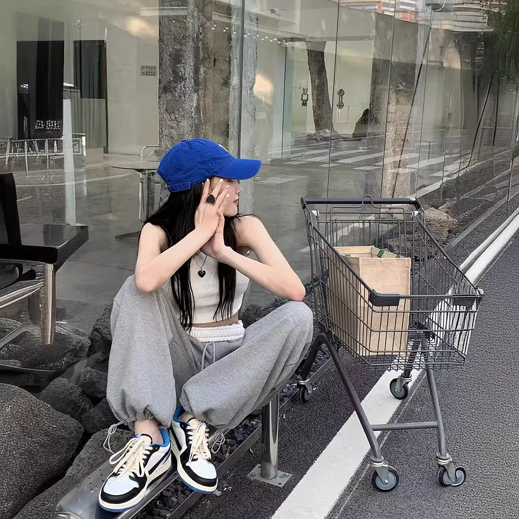 Cordón de costura deportes pantalones casuales verano de las mujeres cintura alta adelgazamiento versátil suelta pequeña pierna ancha tobillo atado pantalones de chándal image 5
