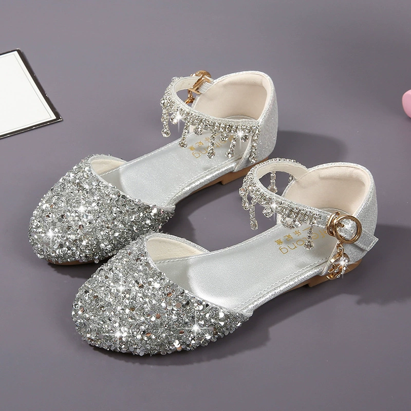 Детские босоножки, туфли для девочек, нарядные туфли для маленьких девочек, туфли с кристаллами, мягкие серебряные детские туфли для выступлений на подиуме, туфли принцессы со стразами