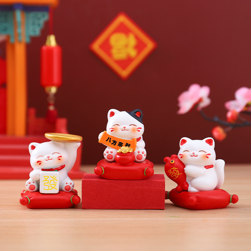 卡通可爱福气满满招财猫盲盒公仔手办猫咪树脂装饰品潮玩摆件批发|undefined