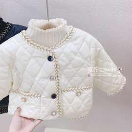 女宝宝短款棉服女童小香风秋冬2024新款儿童洋气棉袄轻薄羽绒棉衣