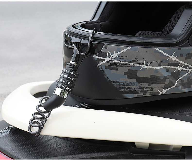 Suitable for Motorcycle Helmet Lock, 4-Digit Password Steel Wire Lock, Alloy Steel, Electric Vehicle Bicycle Helmet Anti-Theft Steel