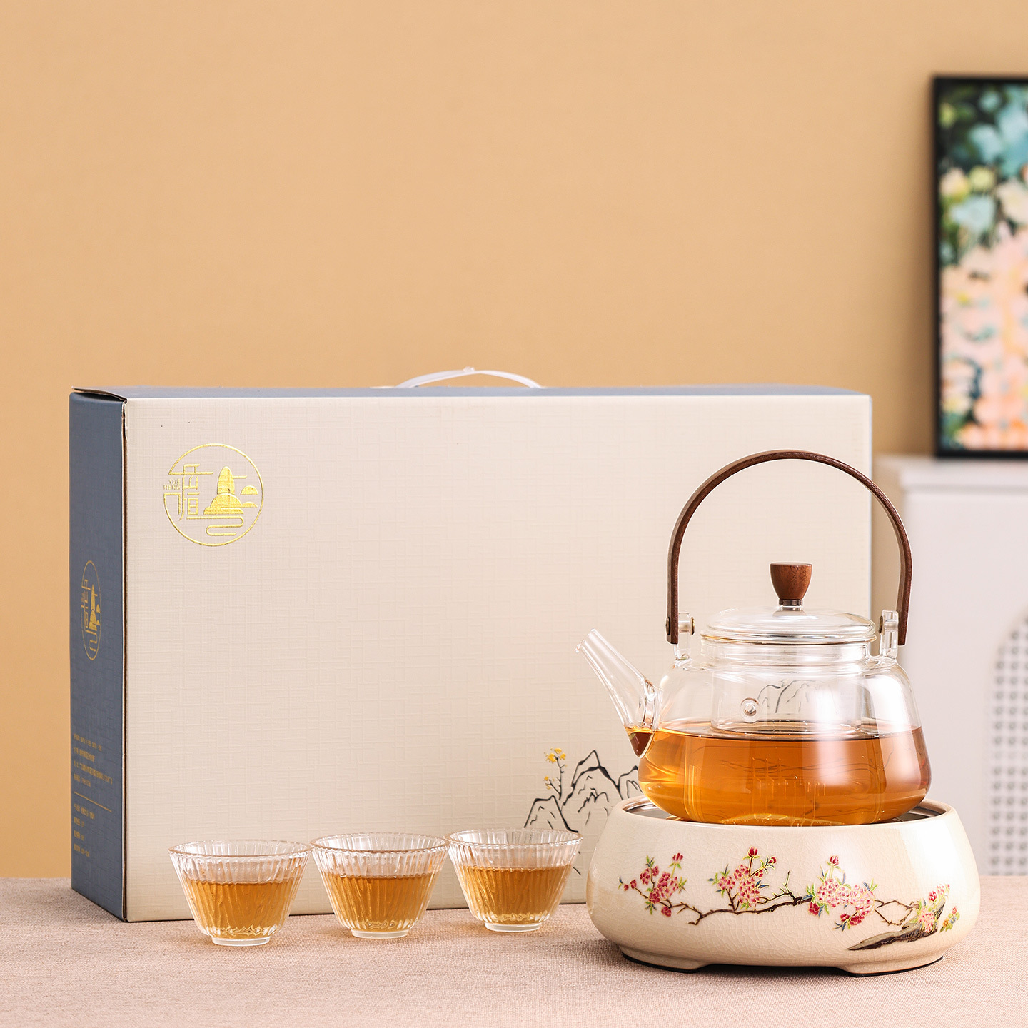 Tea Stove Set Gift Box New Chinese Style Glass Teapot Open Flame High Temperature Resistant Household Tea Stove Complete Set of Tea Stove