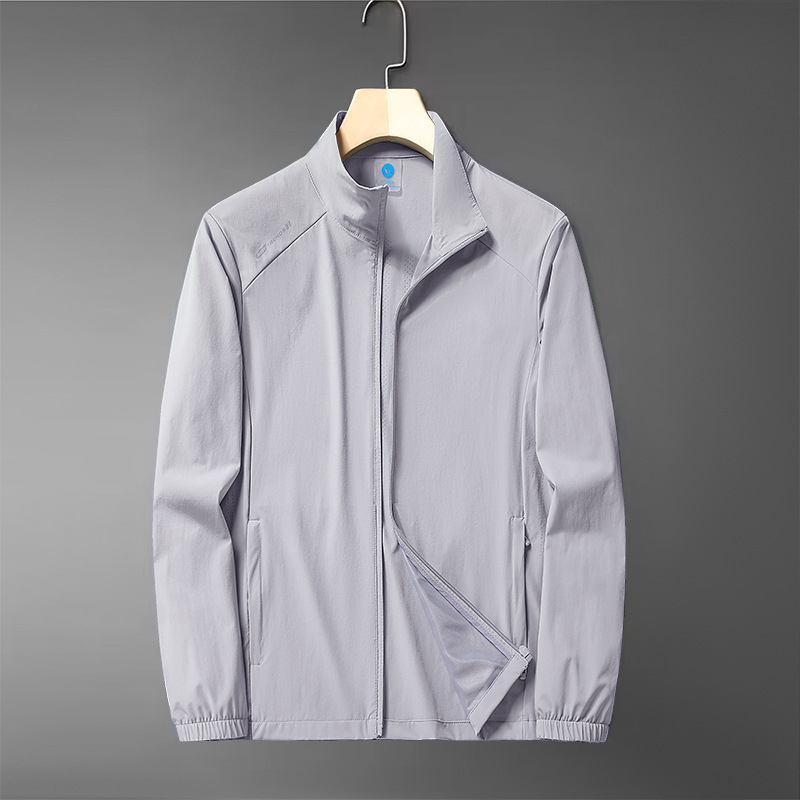 Couple's Old Dad Ice Silk Lightweight Breathable Collar Jacket Summer Ultraviolet Protection Single Layer Hatless Sun Protection Jacket