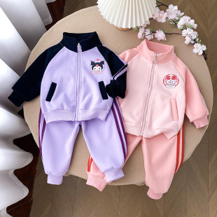 Children's Cute Baby New Autumn New Girls Casual Children's Sports Contrast Color Cartoon Suit
