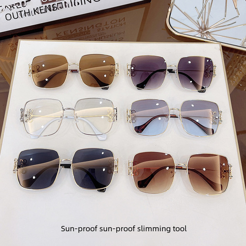 High-end fashion trendy metal oval large frame butterfly bow sunglasses, unisex style, model 3585