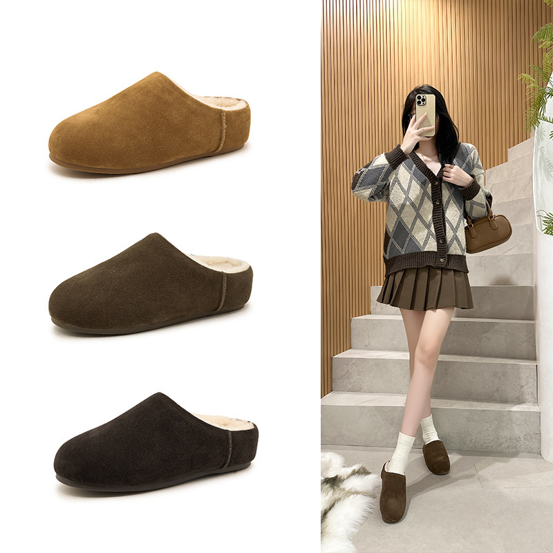 Thick-Soled Retro-Style Birkenstock-Style Closed-Toe Slippers for Women, 2025 Autumn New Casual Snow Slippers for Female Students, Trendy