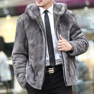 Men's Imitation Mink Coat Whole Mink Imitation Fur Coat with Zipper and Hood New Men's Casual Coat