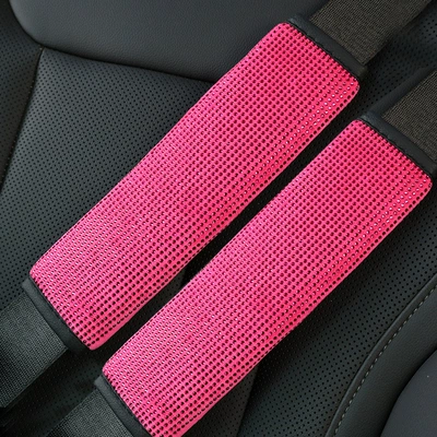 Dazzling Diamond-Studded Rhinestone Full | Seat belt shoulder pad - all-rose-red-pair-2517