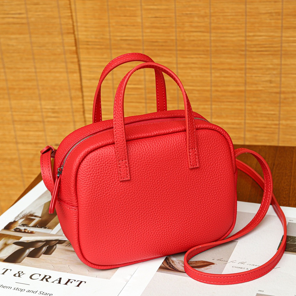 Luxury Fashion Genuine Leather Bowling Bag for Women - New Versatile TOGO Top Grain Cowhide Handbag for Commuting and Crossbody - Thumbnail 7