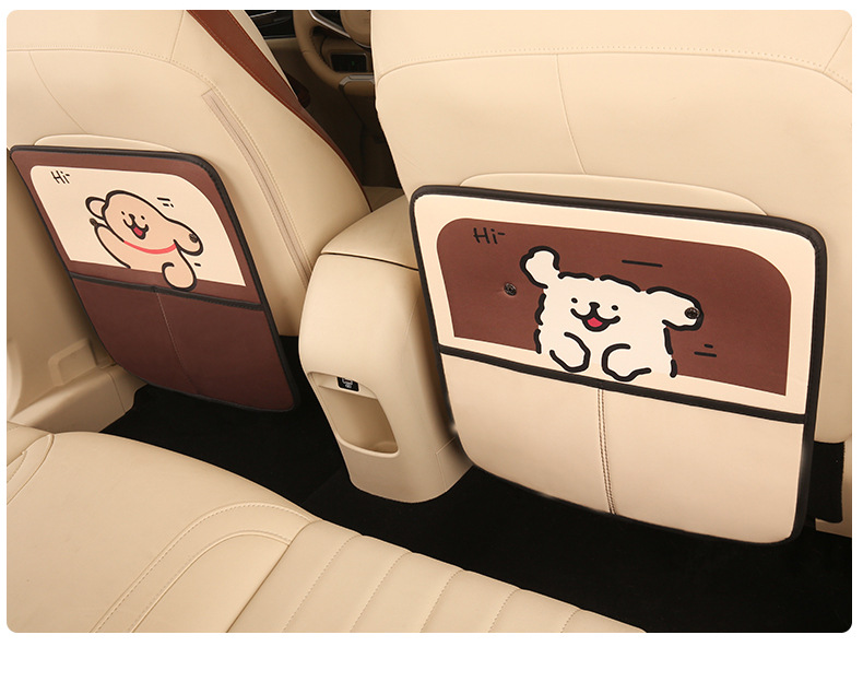 Women's Cute Cartoon Car Seat Back Anti-Kick Pad Car Seat Back Anti-Stain Pad with Storage Strap Cross-Border Car Products