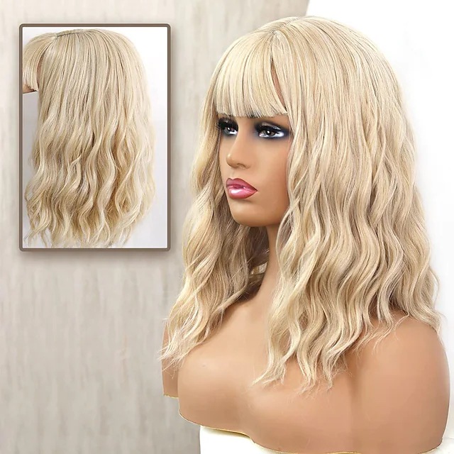 synthetic wig Corn perm micro curled wig shoulder length short curly hair bubble noodle head bangs synthetic fiber headband_voghion.com