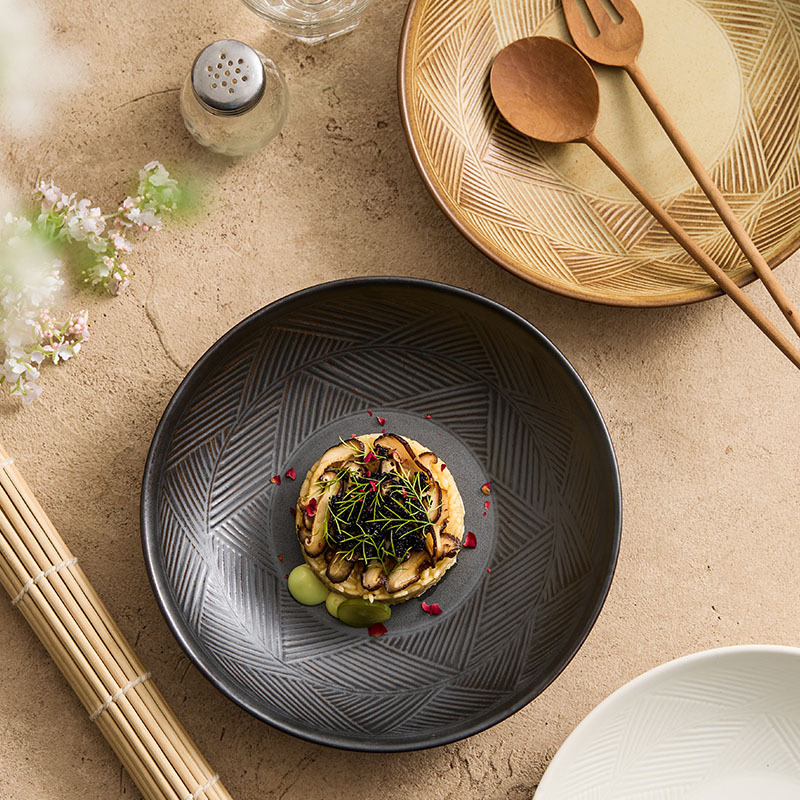 Placa de ensalada de cerámica japonesa hecha a mano, platos de platos fríos, platos de carne de alta calidad, platos de filete de comida occidental