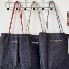 53132 复古双面牛仔帆布包包女新款韩国百搭通勤大容量单肩布包