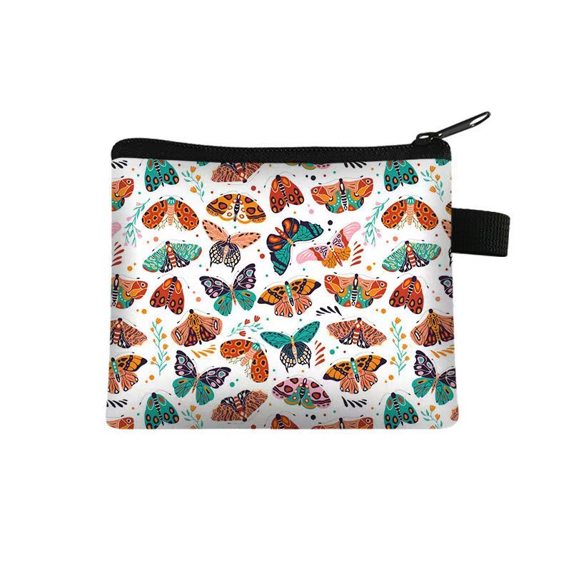 Nuevo monedero con estampado de mariposa para niños, bolso de tarjeta portátil para estudiantes, bolso de almacenamiento con llave de moneda, embrague de poliéster