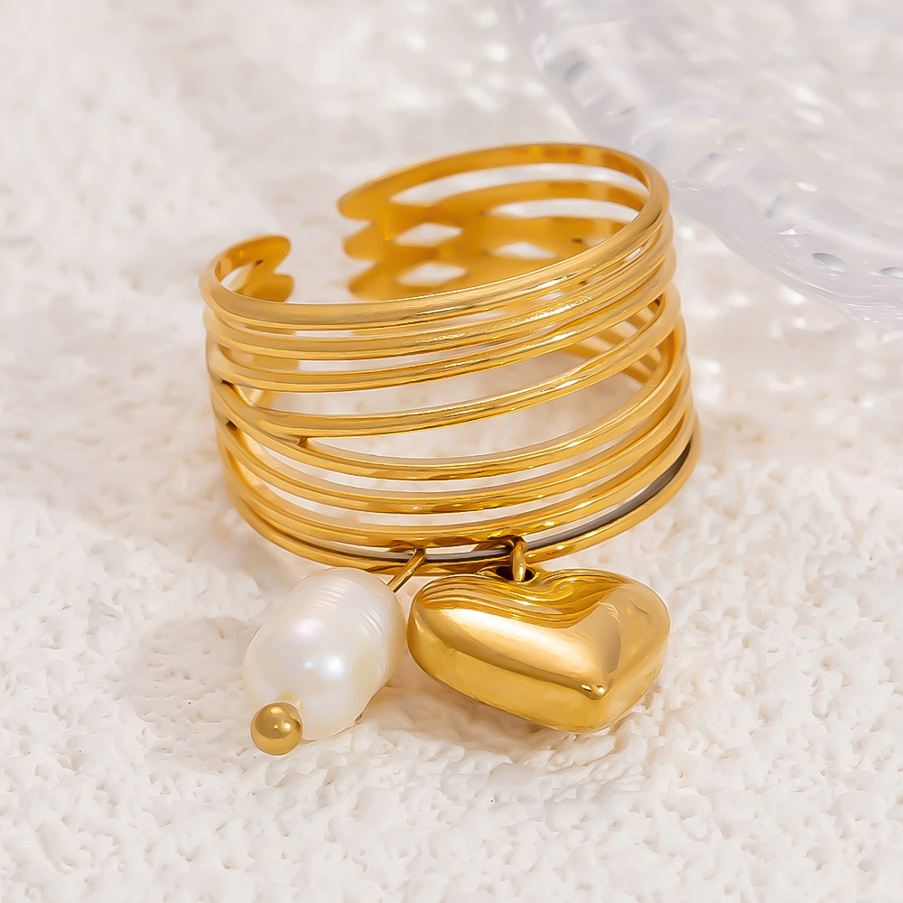 5g Weight Open Rings Classification One Size Ring Size 1 Piece Quantity Banquet, Tea Party Occasion 304 Stainless Steel Material Heart Shape Pattern Women's Gender Plating Design Lady Style Wholesale Jewelry Lady Heart Shape 304 Stainless Steel Plating Open Rings 2