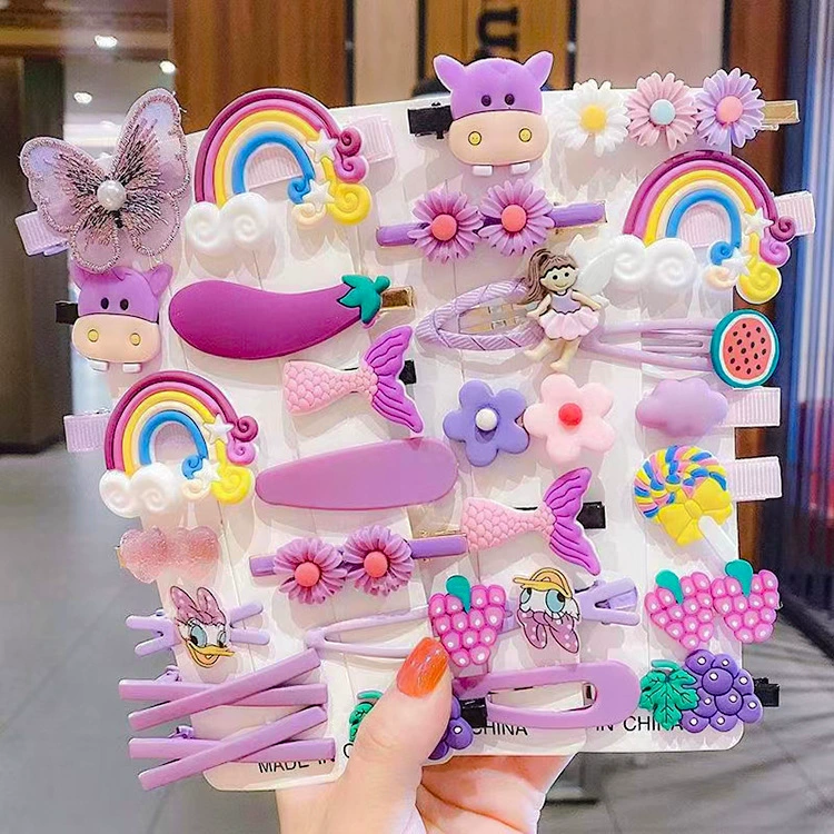Cartoon cute set for princess, bangs, hair accessory, Korean style, flowered, 14 pieces