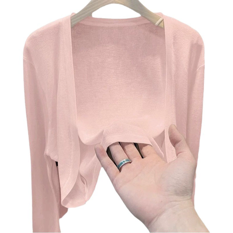 Tencel однотонная вязаная Солнцезащитная рубашка кардиган на весну и лето тонкая верхняя одежда французский тюль пальто Кондиционер Блузка шаль