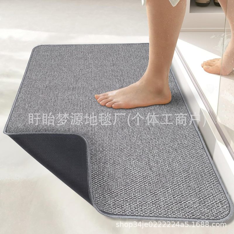 跨境Temu纯色高级感地垫浴室亚麻橡胶吸水防滑垫玄关耐脏耐磨门垫|undefined