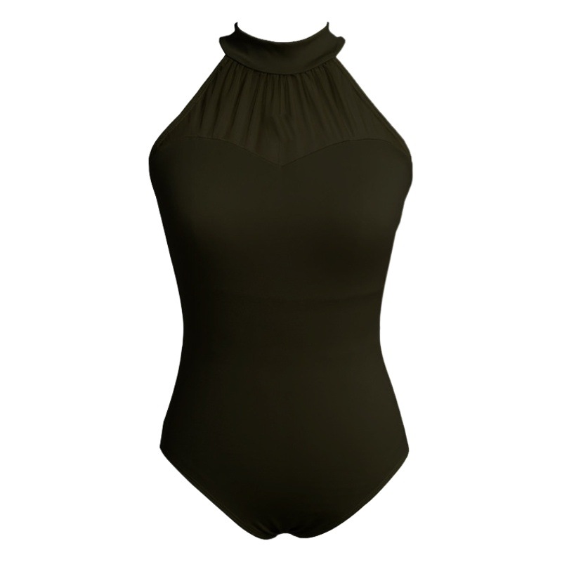 Maillot de ballet cuidadosamente seleccionado para mujeres adultas, nuevo estilo de verano, sin mangas con cuello halter, ideal para exámenes de arte y práctica, con paneles de malla.