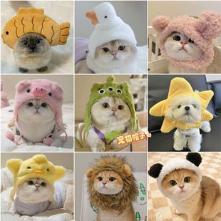 Pet Three-Eyed Boy Headgear Starfish Snapper Hat Piglet Chick Cat Bear Panda Headwear Funny Dress up