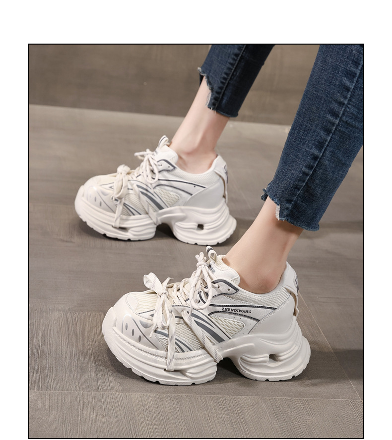 Giày sneaker nữ đế dày chunky lưới thoáng khí tăng chiều cao — màu trắng chi tiết 15