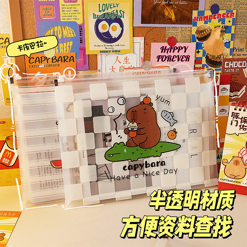 Bolsa de archivo de capibara Bolsa de borde portátil Kapibala Bolsa de papel con cremallera A4 Bolsa de información pp de gran capacidad de almacenamiento