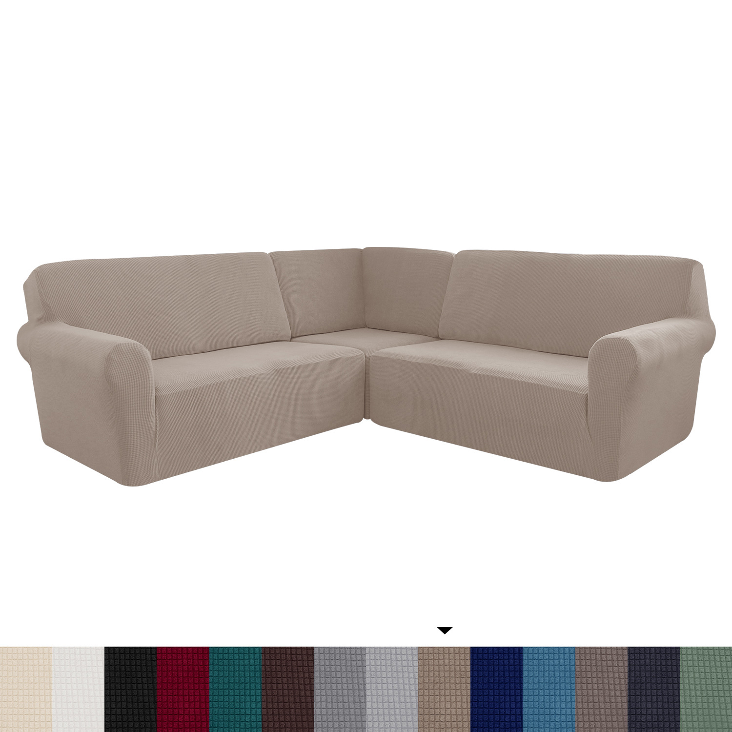 Cross-Border Stretch Pineapple Grid 5-Seater Solid Color Full Coverage Private Seat Party Corner L-Shaped Sofa Cover_voghion.com