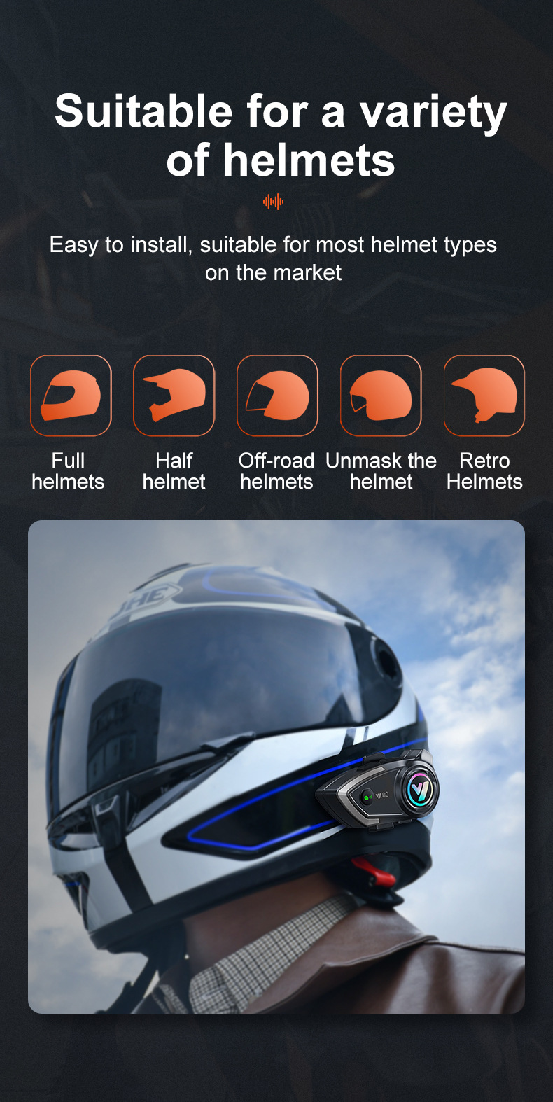 Helmet Bluetooth Headset Eq Sound Effect Heavy Bass Waterproof Dustproof Intelligent Noise Reduction Motorcycle Helmet Headset