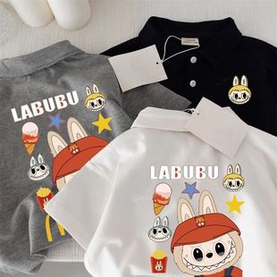 Hot Selling Kidsren's Short-Sleeved Girls Polo Cartoon Labubu 2025 New Style Summer Baby Lapel Top