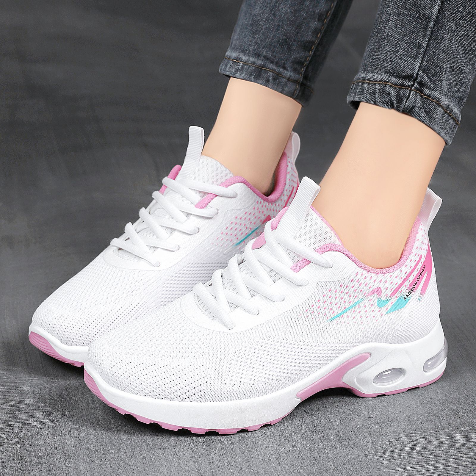 Zapatos de Mujer, Primavera 2026, Nuevo Estilo, Deportivos con Amortiguación de Aire, Tejido de Punto, Casuales, Fabricante, Suela Suave, Transpirables, para Comercio Exterior