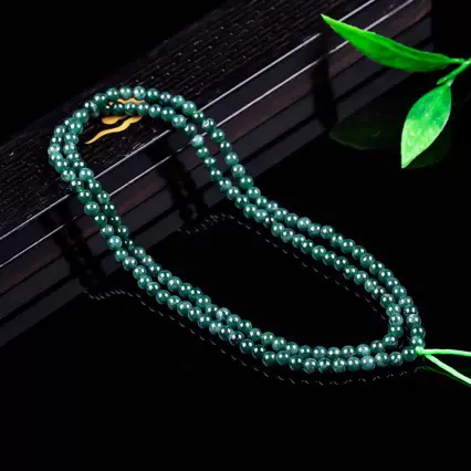 天然A货翡翠蓝水6mm玉珠项链冰种玉石三圈手链毛衣链女款玉器批发