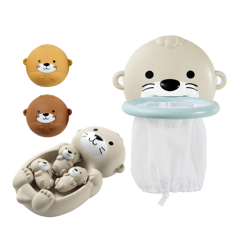 Juguetes de agua de baño transfronterizos Animales nutrias Red de tiro Bola flotante sellada Baño para niños Juguetes de baño