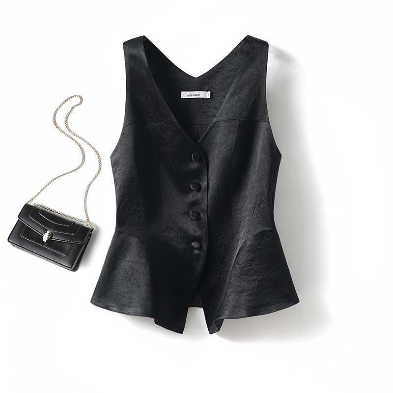 High-End Acetate Satin Vest for Women, Outerwear, 2026 Summer Thin Style, Premium Sleeveless V-Neck Blazer Vest