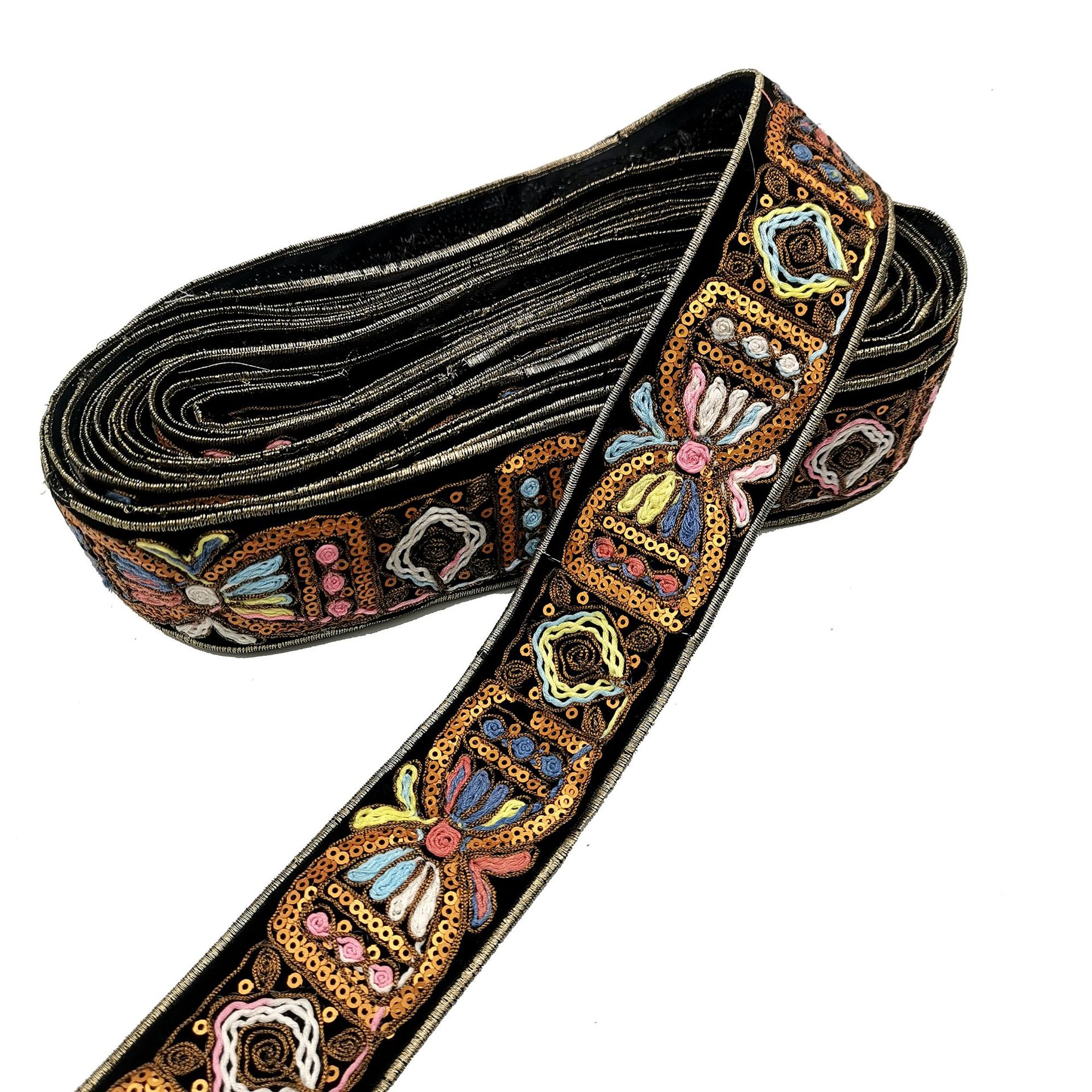 外貿復古鞋材刺繡花邊 特種亮片民族風輔料 箱包花邊帶