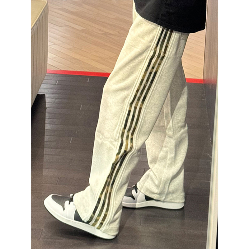 Summer Thin White Flower Grey Camouflage Striped Pants Men's American Style Retro Heavy Pants Straight Casual Sports Pants
