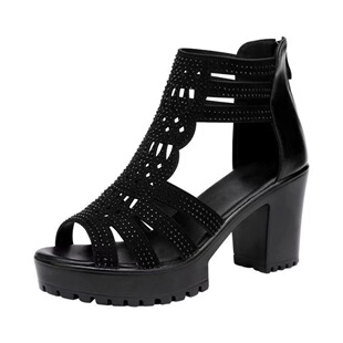 Sandals for Women with Thick Heels 2025 New Anti-Slip Fish Mouth Medium High Heel Roman Women's Shoes Women's Soft Sole Open Toe Heightening Sandals