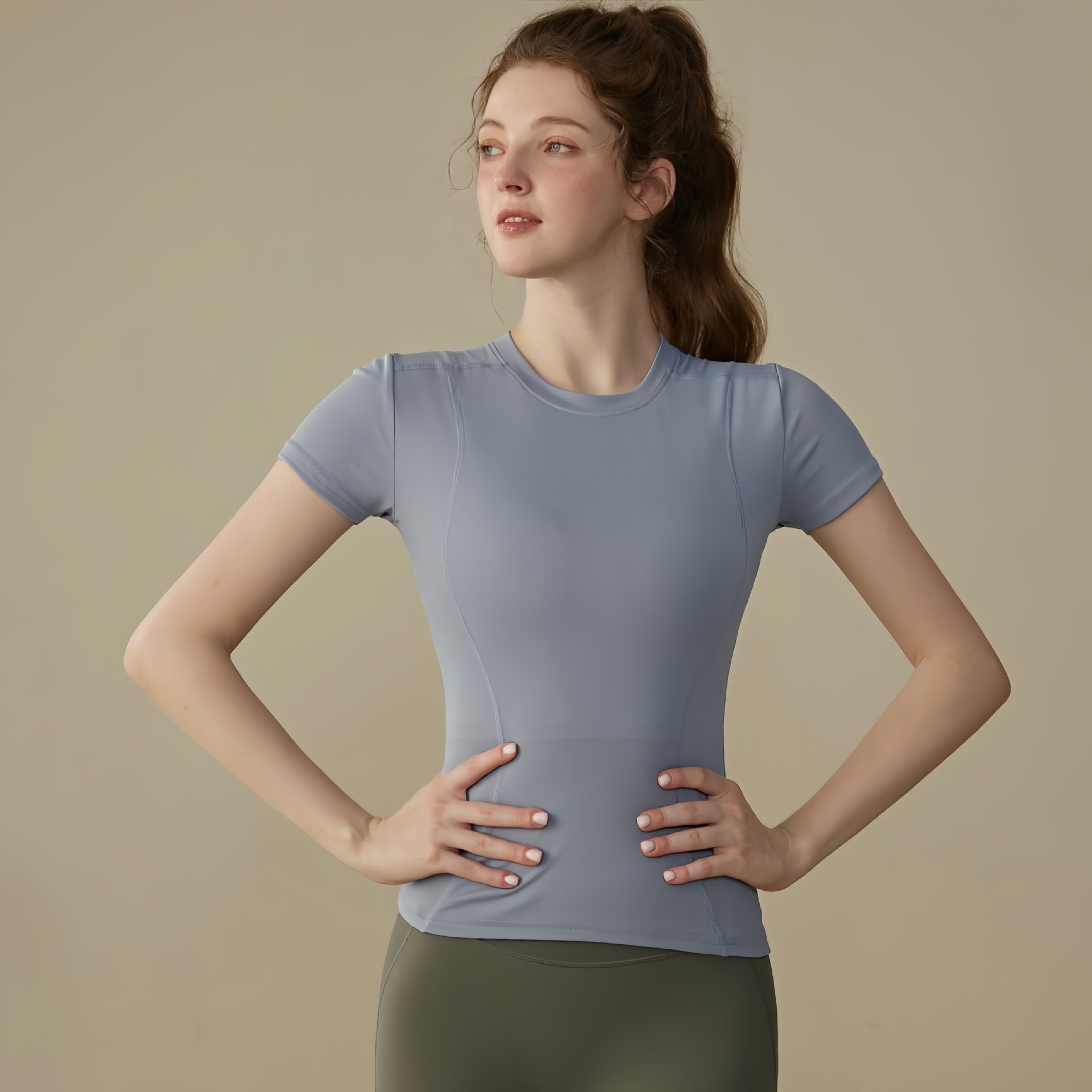 Quick-Drying Sports Tops, Fitness Short-Sleeved T-Shirts, Women's Elastic Tight-Fitting Slimming Breathable Professional Running Training Yoga Clothes