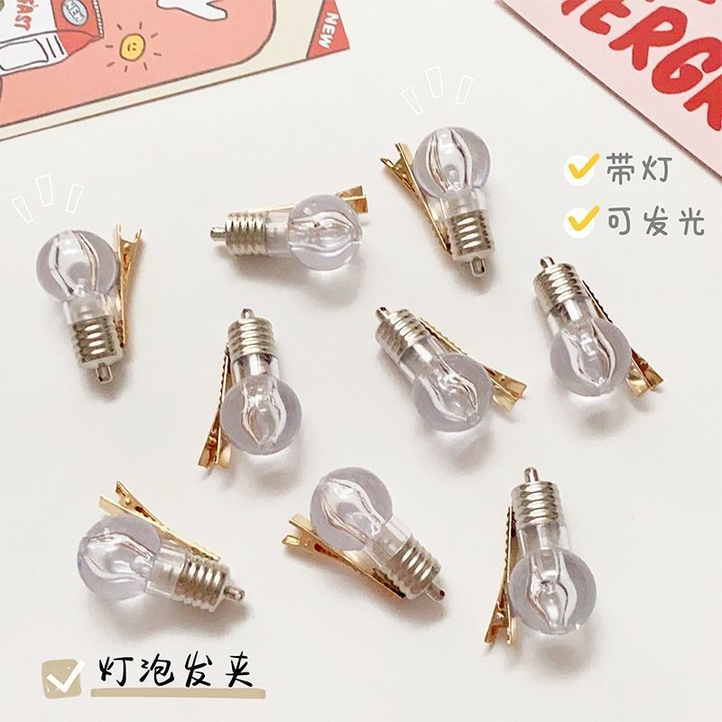 Glowing Light Bulb Hairpin, Fun and Funny Hairpin for Women, Funny Artificial Flash Bangs Duckbill Clip, One-Word Clip