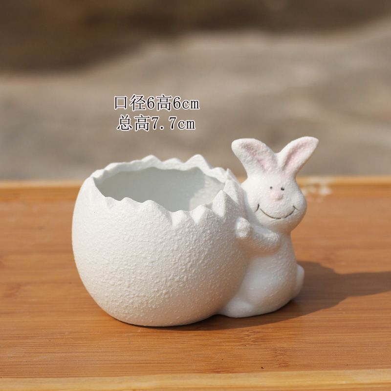 Cartoon Animal Succulent Pot Made of White Porcelain, Breathable Coarse Pottery Root-Control Pot for Home Use, Wholesale Clearance