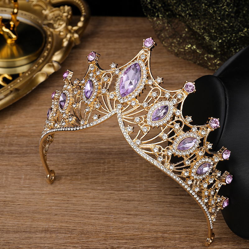 Vente chaude pure couronne de mariée faite à la main oeil de cheval grand cristal grand bandeau ornement de cheveux de mariage couronne en alliage_voghion.com