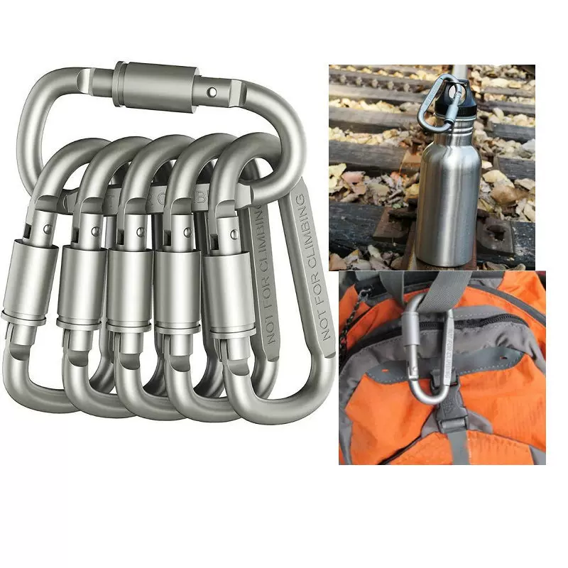 厂家批发8CM弹簧扣D型快挂爬山扣水瓶挂扣背包铝合金带锁登山扣