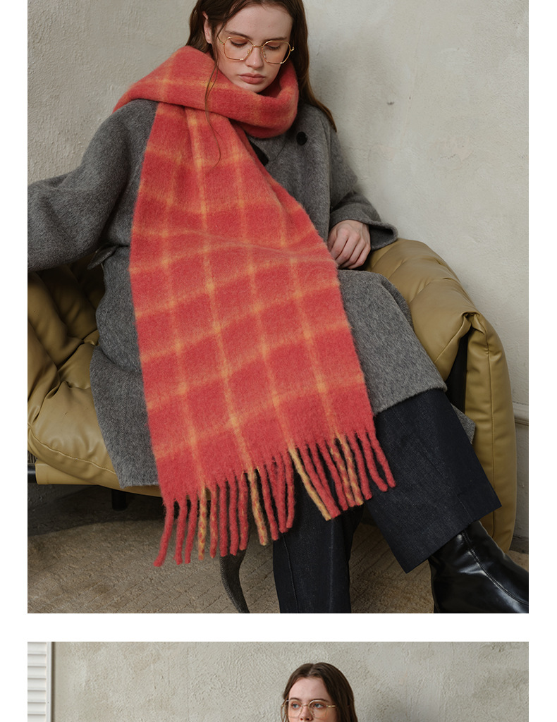 Wollkarierter Schal Damen Herbst und Winter Erhöhen Sie die weiche und einfache Atmosphäre Rosa karierter Schal Schal_voghion.com