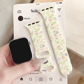 花卉植物绿色叶子紫色花朵田园硅胶表带 适用于全系Apple Watch
