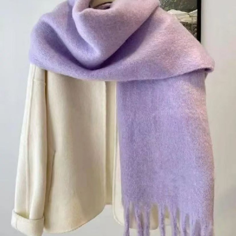 Bufanda Chal Unisex de Mohair Unicolor Térmica con Flecos para Invierno