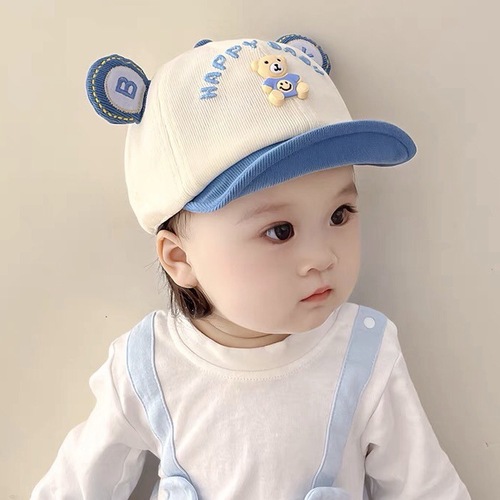 Baby Hats  Autumn New Cute Boy Bear Soft Brim Peaked Cap Spring and Autumn Girl Baby Baseball Cap Trendy