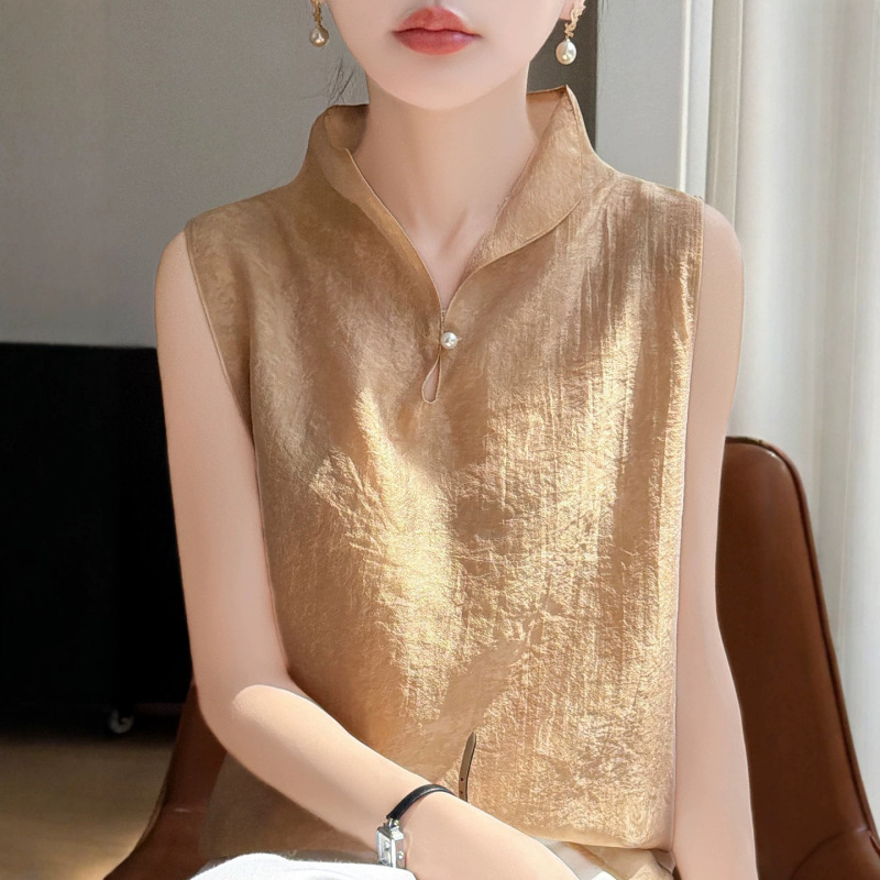 New Style Chinese-Style Lapel Sleeveless Shirt 2026 Summer Women's Mulberry Silk Versatile Elegant Fashion Casual Top A11959
