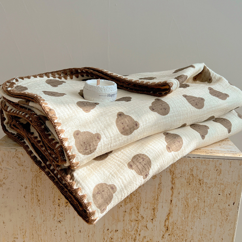 Una colcha fresca de verano de hilo de doble capa para niños, colcha de verano de algodón puro, colcha de aire acondicionado lavable a máquina, colcha fina para bebé