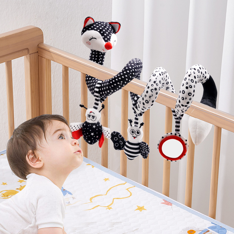 Juguete de educación temprana para cuna, zorro blanco y negro, 0-1 años