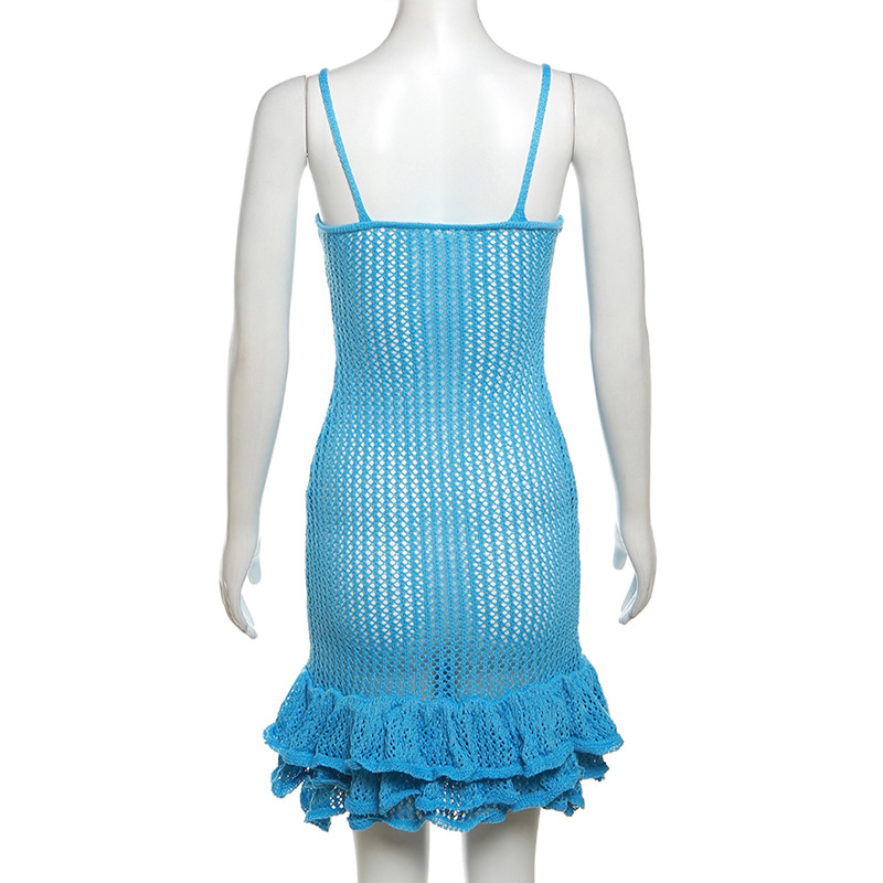 2024 Abito da donna nuovo sexy con bordo auricolare in legno cavo, lavorato a maglia, con fascia avvolgente_voghion.com