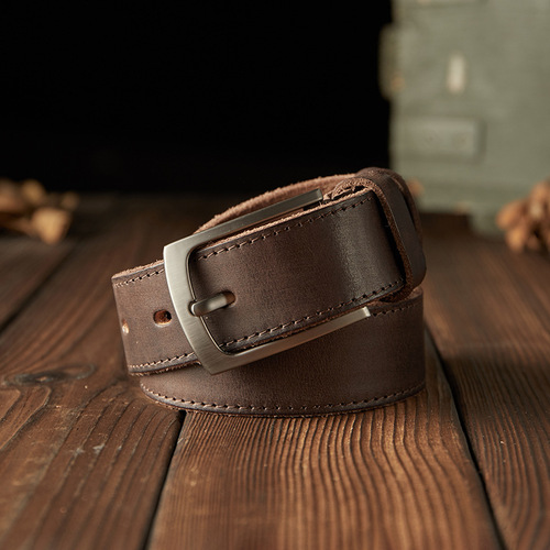 Handmade leather belt for men, retro thick pure leather needle buckle men's work pants, old genuine leather pants belt, versatile 